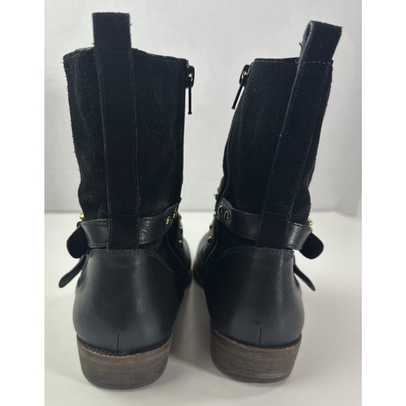 Coach Lilliana Leather Ankle Moto Boots Size 7.5 B Gold Studded Buckle Shoes - Picture 11 of 16